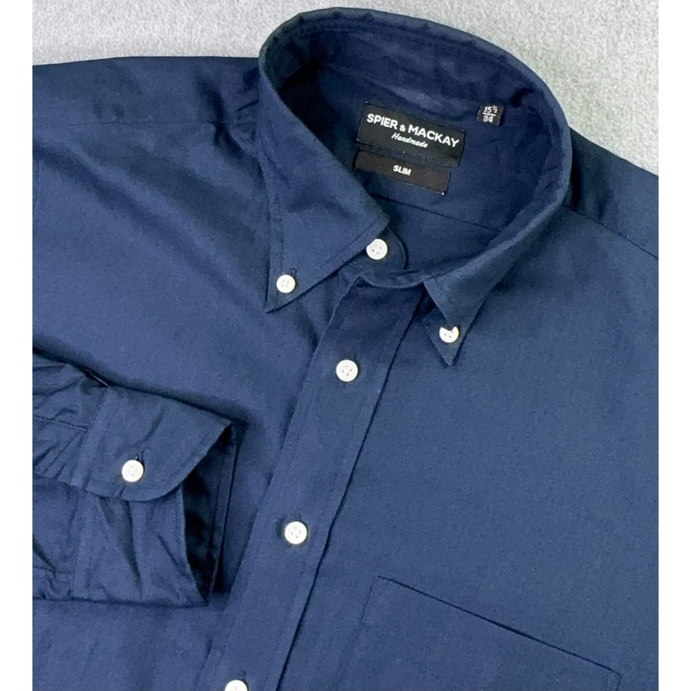 Spier & Mackay Oxford Dress Shirt Mens 15 1/2 34 Slim Fit Cotton Blue Corpcore